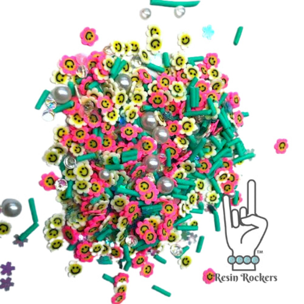 Happy Flower Multi-colored Mix Polymer Clay Pieces for Epoxy and UV Resin Art